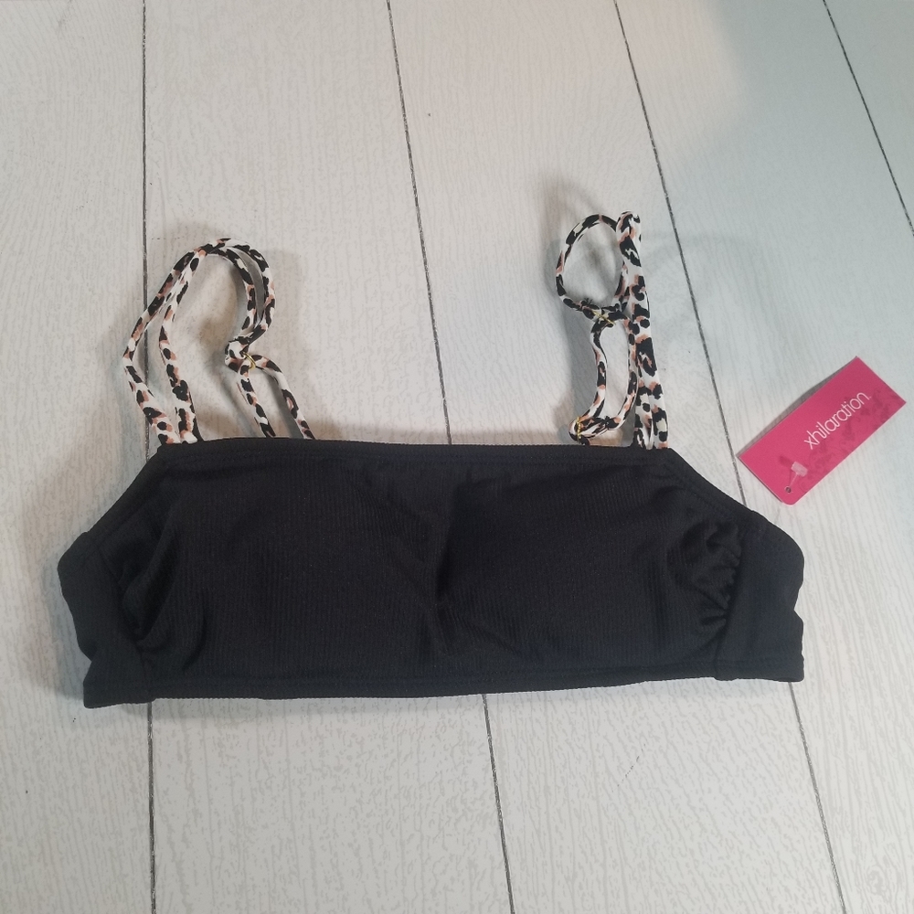 Xhilaration Bikini Spaghetti Strap Top Leopard Print Strap Black